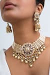 Zevar King_Blue Stones, Pearls Gold Plated Floral Choker Set _Online_at_Aza_Fashions