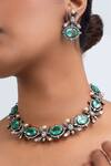 Zevar King_Green Stones Geometric Embellished Choker Set _Online_at_Aza_Fashions