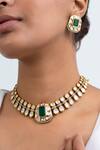 Shop_Zevar King_Green Stones Antique Gold Plated Choker Set _at_Aza_Fashions