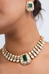 Zevar King_Green Stones Antique Gold Plated Choker Set _Online_at_Aza_Fashions