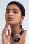 Buy_Zevar King_Blue Stones, Beads Geometric Floral Choker Set _at_Aza_Fashions