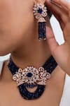 Shop_Zevar King_Blue Stones, Beads Geometric Floral Choker Set _at_Aza_Fashions