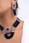 Zevar King_Blue Stones, Beads Geometric Floral Choker Set _Online_at_Aza_Fashions