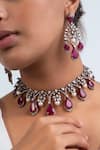 Buy_Zevar King_Red Stones, Pearls Geometric Drop Choker Set _at_Aza_Fashions