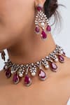 Zevar King_Red Stones, Pearls Geometric Drop Choker Set _Online_at_Aza_Fashions