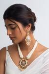 Buy_Zevar King_Multi Color Stones, Beads Gold Plated Floral Carved Necklace Set _at_Aza_Fashions