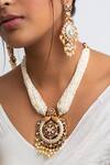 Shop_Zevar King_Multi Color Stones, Beads Gold Plated Floral Carved Necklace Set _at_Aza_Fashions