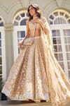 Buy_Abhinav Mishra_Gold Net Embroidery Mirror Plunge Neck Floral Bridal Lehenga Set _at_Aza_Fashions