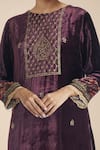 Saundh_Purple Velvet Embroidered Zari Round Kurta Pant Set _Online_at_Aza_Fashions