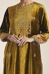 Saundh_Yellow Velvet Embroidered Zari Round Sequins Kurta Pant Set _Online_at_Aza_Fashions