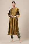 Buy_Saundh_Yellow Velvet Embroidered Zari Round Sequins Kurta Pant Set _Online_at_Aza_Fashions