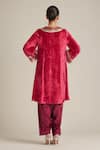 Shop_Saundh_Maroon Velvet Embroidered Sequins Notched Placket Kurta With Salwar _at_Aza_Fashions