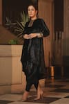 Shop_Saundh_Black Velvet Embroidered Beads Round Kurta With Dhoti Pant Set _at_Aza_Fashions