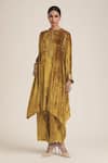 Buy_Saundh_Yellow Velvet Embroidered Sequins Round Assymetric Kurta With Pant _at_Aza_Fashions