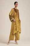 Saundh_Yellow Velvet Embroidered Sequins Round Assymetric Kurta With Pant _Online_at_Aza_Fashions