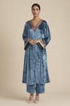 Buy_Saundh_Blue Velvet Embroidered Sequins V-neck Kurta With Pant _at_Aza_Fashions