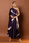 Buy_Vedika M_Purple Satin Print Abstract Asymmetric Neck One Shoulder Dress _at_Aza_Fashions