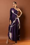 Buy_Vedika M_Purple Satin Print Abstract Asymmetric Neck One Shoulder Dress _Online_at_Aza_Fashions