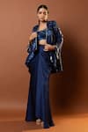 Buy_Vedika M_Blue Bustier Silk Print Bandhani Jacket Front Open Skirt Set _at_Aza_Fashions