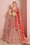 Buy_Kalighata_Red Raw Silk Embroidered Cutdana Plunge Musafir Hand Bridal Lehenga Set _at_Aza_Fashions