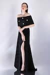 Shop Ozeqo Black Neoprene Sequins Embellished Strapless Maxi Dress And Cape at Aza Fashions Shop_Ozeqo_Black Neoprene Sequins Embellished Strapless Maxi Dress And Cape _at_Aza_Fashions