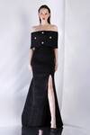 Buy Ozeqo Black Neoprene Sequins Embellished Strapless Maxi Dress And Cape Online at Aza Fashions Buy_Ozeqo_Black Neoprene Sequins Embellished Strapless Maxi Dress And Cape _Online_at_Aza_Fashions