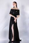 Ozeqo Black Neoprene Sequins Embellished Strapless Maxi Dress And Cape at Aza Fashions Ozeqo_Black Neoprene Sequins Embellished Strapless Maxi Dress And Cape _at_Aza_Fashions