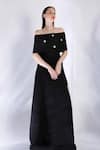 Buy Ozeqo Black Neoprene Sequins Embellished Strapless Maxi Dress And Cape Buy_Ozeqo_Black Neoprene Sequins Embellished Strapless Maxi Dress And Cape