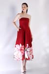 Buy_Ozeqo_Red Neoprene Fabric Flowers Off-shoulder Floral Applique Midi Dress _at_Aza_Fashions