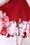 Ozeqo_Red Neoprene Fabric Flowers Off-shoulder Floral Applique Midi Dress _at_Aza_Fashions