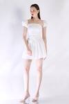 Buy_Ozeqo_White Cotton Square Neck Short Dress With Detachable Sleeves _at_Aza_Fashions