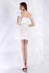 Shop_Ozeqo_White Cotton Square Neck Short Dress With Detachable Sleeves _at_Aza_Fashions