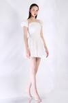 Buy_Ozeqo_White Cotton Square Neck Short Dress With Detachable Sleeves _Online_at_Aza_Fashions