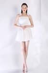 Buy_Ozeqo_White Cotton Embellished 3d Flower Straight Short Dress _at_Aza_Fashions