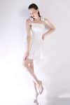 Ozeqo_White Cotton Embellished 3d Flower Straight Short Dress _Online_at_Aza_Fashions