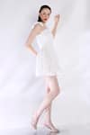 Shop_Ozeqo_White Cotton Embellished 3d Flower Straight Short Dress _Online_at_Aza_Fashions