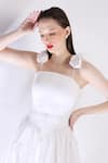 Ozeqo_White Cotton Embellished 3d Flower Straight Short Dress _at_Aza_Fashions