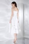 Ozeqo_Off White Neoprene Cut Work Off-shoulder Floral Cut-out Midi Dress With Cape _at_Aza_Fashions