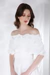 Shop_Ozeqo_Off White Neoprene Cut Work Off-shoulder Floral Cut-out Midi Dress With Cape 