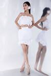 Buy_Ozeqo_White Neoprene Fabric Flowers Round Neck 3d Embellished Crop Top And Skirt Set _at_Aza_Fashions
