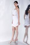 Ozeqo_White Neoprene Fabric Flowers Round Neck 3d Embellished Crop Top And Skirt Set _Online_at_Aza_Fashions