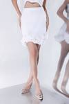 Ozeqo_White Neoprene Fabric Flowers Round Neck 3d Embellished Crop Top And Skirt Set _at_Aza_Fashions