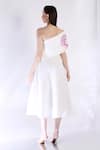 Shop_Ozeqo_White Neoprene Applique Midi Dress With Cape _at_Aza_Fashions