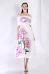 Ozeqo_White Neoprene Applique Midi Dress With Cape _Online_at_Aza_Fashions