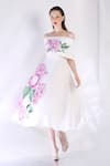 Buy_Ozeqo_White Neoprene Applique Midi Dress With Cape _Online_at_Aza_Fashions