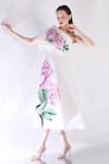 Ozeqo_White Neoprene Applique Midi Dress With Cape _at_Aza_Fashions