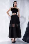 Ozeqo Black Neoprene Applique, Fabric Flowers Mesh Detailed Skirt And Crop Top Set Online at Aza Fashions Ozeqo_Black Neoprene Applique, Fabric Flowers Mesh Detailed Skirt And Crop Top Set _Online_at_Aza_Fashions