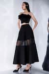Shop Ozeqo Black Neoprene Applique, Fabric Flowers Mesh Detailed Skirt And Crop Top Set Online at Aza Fashions Shop_Ozeqo_Black Neoprene Applique, Fabric Flowers Mesh Detailed Skirt And Crop Top Set _Online_at_Aza_Fashions