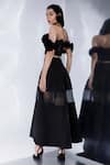 Shop Ozeqo Black Neoprene Applique, Fabric Flowers Mesh Detailed Skirt And Crop Top Set Shop_Ozeqo_Black Neoprene Applique, Fabric Flowers Mesh Detailed Skirt And Crop Top Set