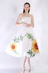 Buy_Ozeqo_White Neoprene Embroidery Off-shoulder Floral Applique Midi Dress _at_Aza_Fashions